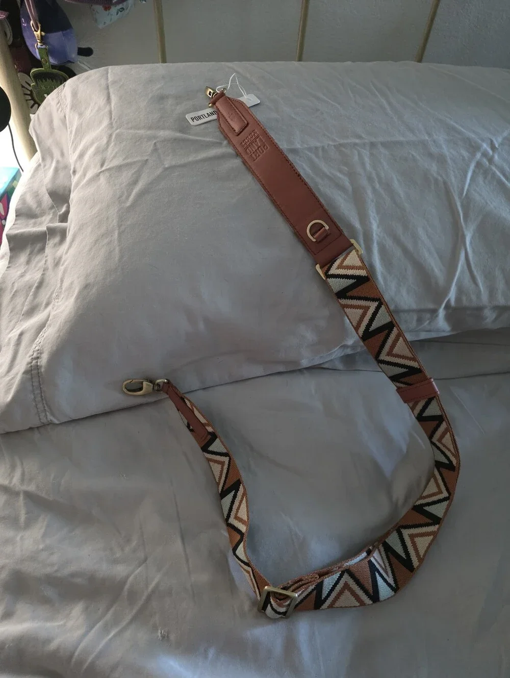 PLG Zig Zag Strap In Tan. Adjustable Patterned Crossbody Strap -